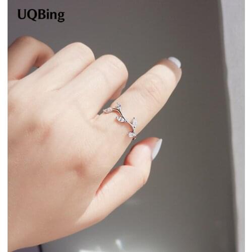Fashion New Silver 925 Olive Tree Zircon Leaves Finger Rings Jewelry Wholesale