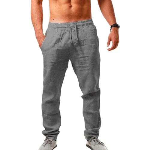 2021 New Mens Cotton Linen Pants Male Summer Breathable Solid Color Linen Trousers Fitness Streetwear M-3XL