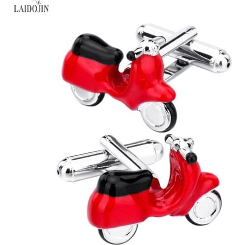 LAIDOJIN Fashion Red Enamel 3D Motorbike Model Cufflinks for Mens High Quality Shirt Cuffs Brand Cuff links Male Accessories