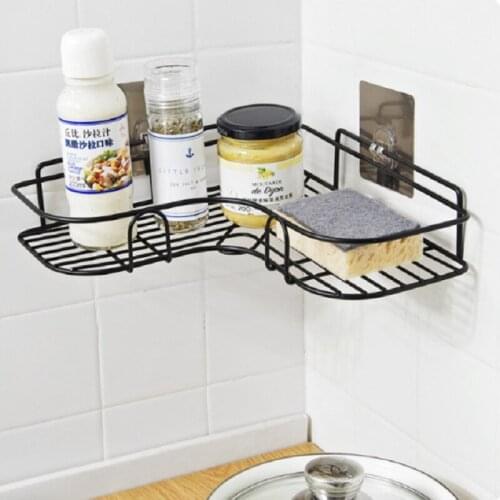 Wall Mounted Kitchen Racks Corner Bathroom Shelf Punch-free Condiment bottles Sponge Storage Holder Bath Shampoo Soap Organizer