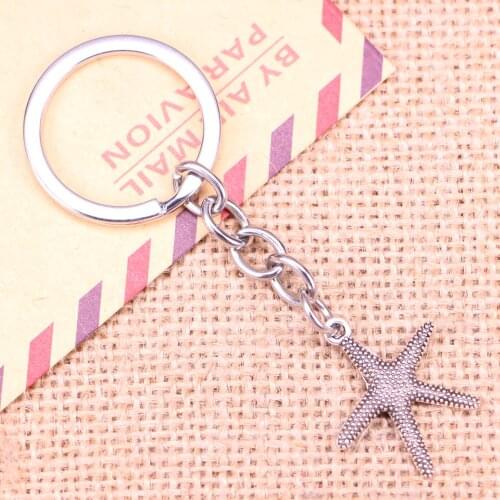 20pcs New Fashion Keychain 26x22mm starfish Pendants DIY Men Jewelry Car Key Chain Ring Holder Souvenir For Gift