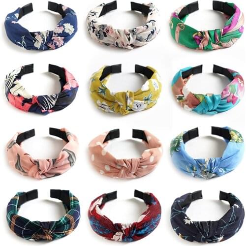 Plaid Cotton Hair Accessories Knotted Hair Band for Women Headbands Hairbands Headwear New Fashion Print Striped Flower Hairhoop