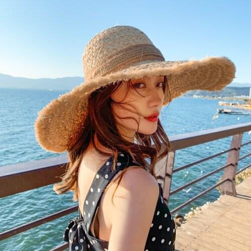 Hand made Elegant Raffia grass capsun protection hat women womens hats to the sun beach chapeau panama hat for lady Womens cap