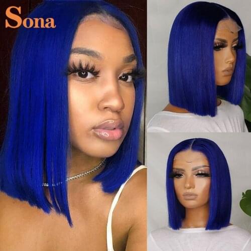 Blue Bob Lace Front Wig 13x6 Burgundy Pixie Cut Wig Human Hair 180% Brazilian Remy Straight 99J Dark Red Lace Frontal Wigs
