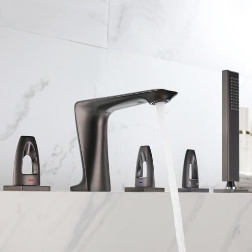 Bathtub Faucet Widespread Tub Sink Mixer Tap Brushed Gold Brass Bathroom Bath Shower Faucet With Hand Shower Head