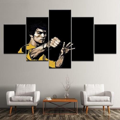 Modern Canvas HD Printed Home Decor 5 Panel Kung Fu Superstar Bruce Lee Poster Framework For Room Wall Art Painting Pictures