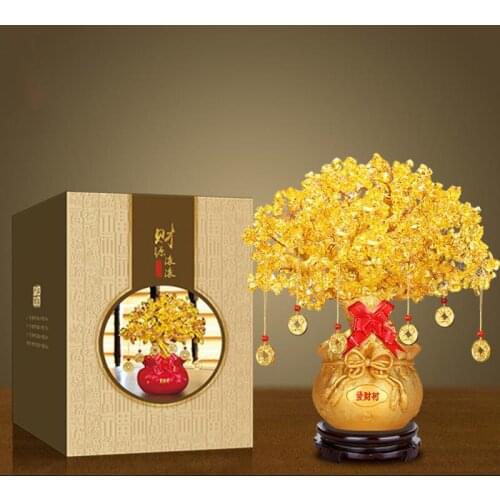 Resin Figurines Crafts Ornaments Natural Crystal Lucky Tree Money Bag Tree Fortune Tree Money Tree Business Craft Gift Ornaments