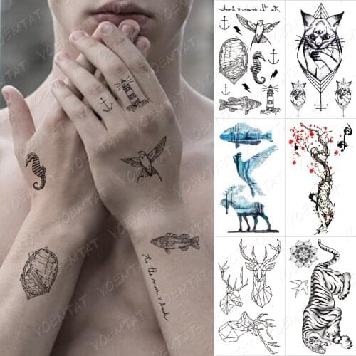 Waterproof Temporary Tattoo Sticker Hummingbird Lighthouse Fish Boat Seahorse Black Arm Hand Back Finger Flash Men Women Child
