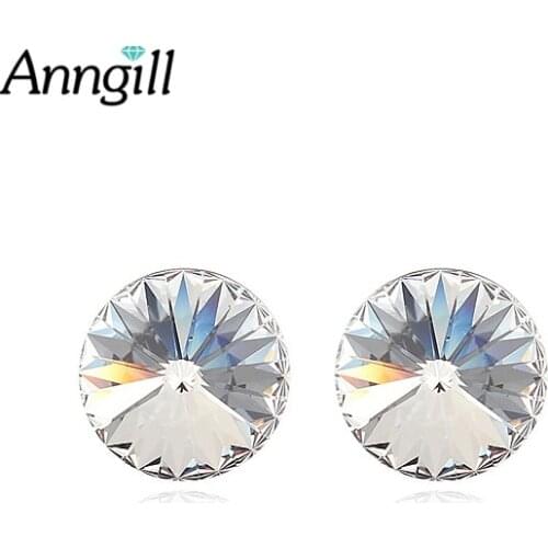 ANNGILL Fshion Round Top Quality Earrings Crystal from Swarovski Elements Stud Earring for Women Boucle D'oreille Birthday Gift