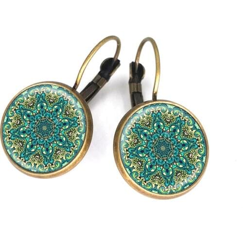 1 Pair /Lot yoga earrings glass cabochon mandala lotus earrings om symbol buddhism zen henna jewelry for women