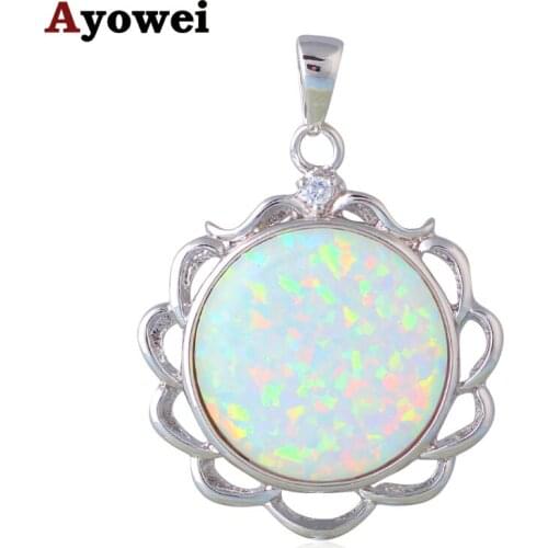 New Statement Jewelry Flower Round White Fire Opal Silver Stamped Necklace Pendant Female Fashion Jewelry for Anniversary OP598A