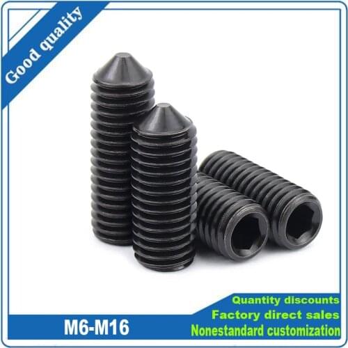 1/10/50 Black Grade 12.9 Steel Hex Hexagon Socket Cone Point Grub Set Screw Allen Head Tapered End Bolt M6 M8 M10 M12 M16 DIN914