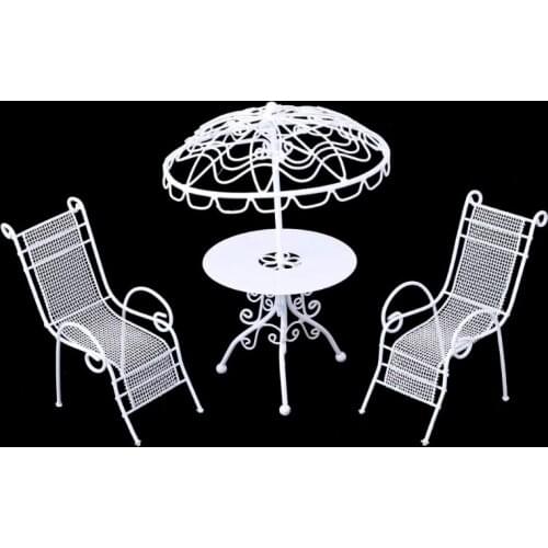 1/12 Dollhouse Miniature Outdoor Garden Beach Poolside Scenery Metal Table Chair