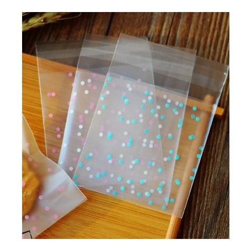 100pcs/lot 3colors 4size choose,Translucent dots Plastic cookie packaging bags cupcake wrapper self adhesive bags