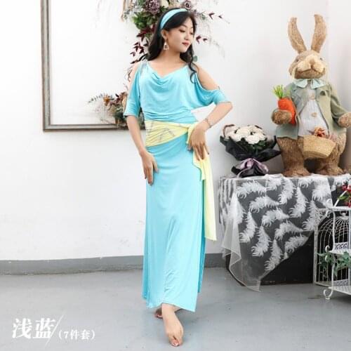 2021 New 5569 Female Belly Dance Dress Set Women Arm Hole Tops With Belt Skirt Latin Dance Skirt for Performance