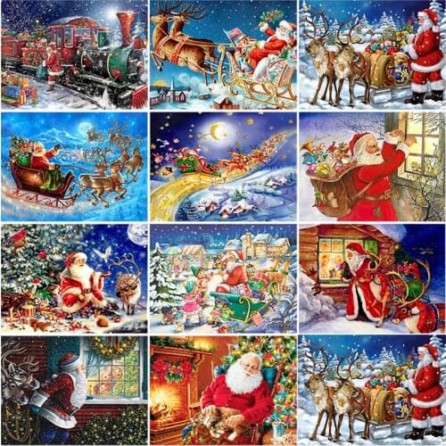 DIY 5D Diamond Painting Santa Claus Diamond Embroidery Winter Snow Tree Cross Stitch Full Round Drill Mosaic Christmas Gift Home