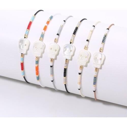 Rttooas Skull Charm Bracelets Women Miyuki Delica Seed Beaded Bracelet Handmade Woven Jewelry 2020 New Arrival