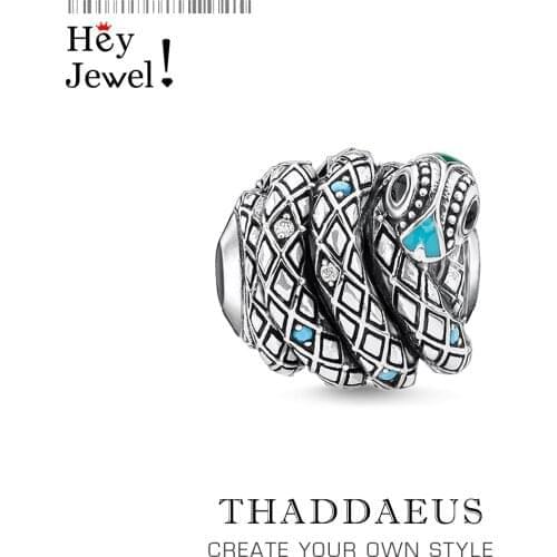 Charm Beads Ethnic Blue Snake,Silver Plated Fashion Gift Fits Bracelet Europe Necklace Karma Charms European Jewelry Accessories