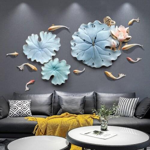 Wall digital clock Chinese lotus leaf Room decor aesthetic wall clocks 3D stickers wall decorations living room wall ornament
