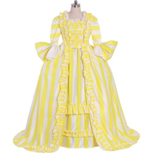 Cospalydiy Marie Antoinette Robe a La Francaise 18th Century Rococo Yellow Strips Historical Ball Gown Sack Back Dress L320