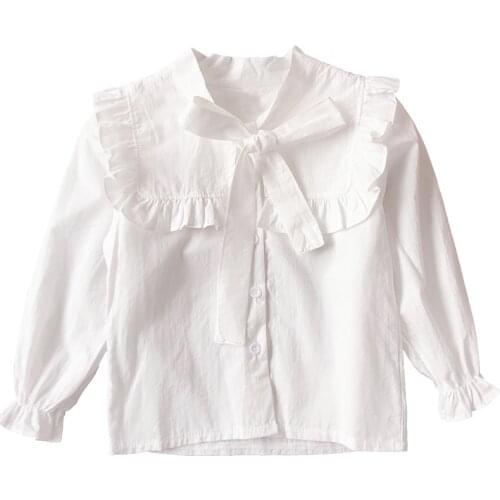 Kids Toddler Girls White Casual Shirt Spring Autumn Little Baby Girl Blouse Long Sleeve Bow Princess Elegant Bottoming Shirts