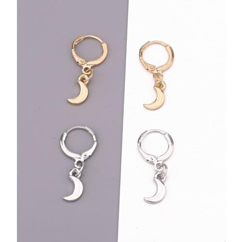 1Pair Cute Chic Gold Metal Moon Hoop Earrings For Women Girl Simple Glossy Small Crescent Endless Circle Earrings Jewelry E242
