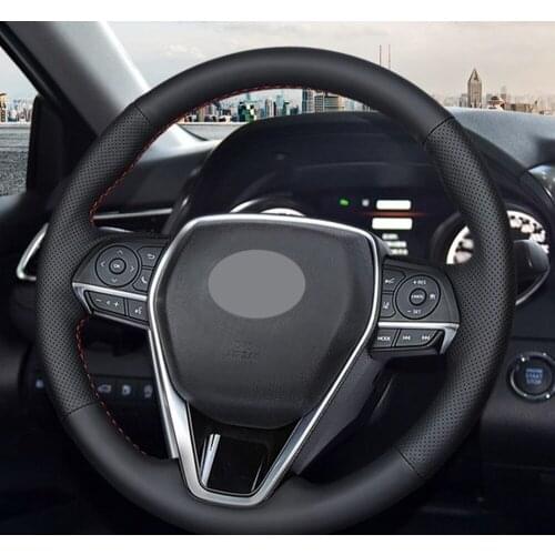 Black Artificial Leather Car Steering Wheel Cover For Toyota Avalon Camry 2018-2019 Crown 2018-2019 Corolla 2018-2020 RAV4 2019