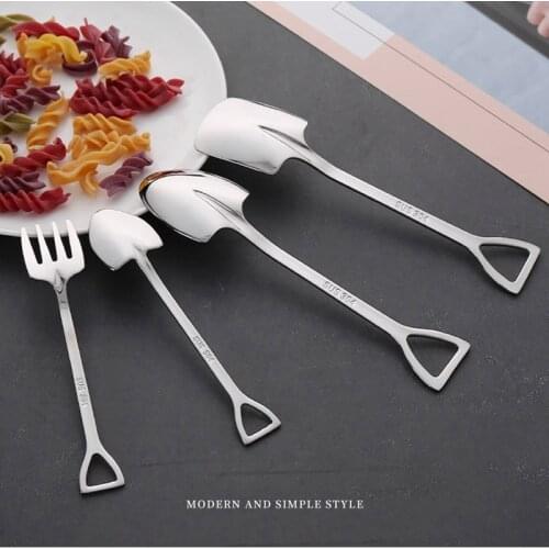 1 piece Coffee Spoon Cutlery Set Stainless Steel Retro Iron Shovel Ice Cream Spoon Scoop Creative Spoon tea-spoon Tableware