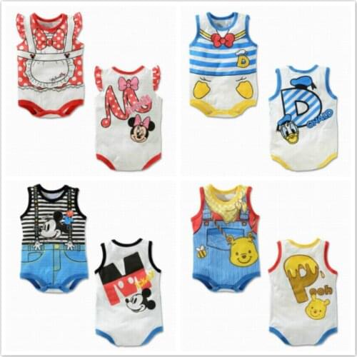 New Summer Baby Boy Rompers Infant Sleevless Cartoon Mickey Minnie Girl Romper Newborn Cotton Jumpsuit Outfit Brand Bebe Clothes
