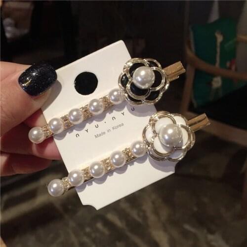 Korean Style New Duckbill Clip Black White Flower Rim Imitation Pearl Hair Clip Girl Headwear for Women Fashion Hair Accessories