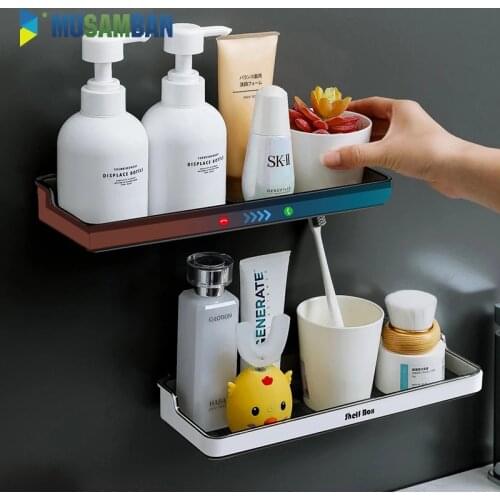 MUSAMBAN Rectangle Detachable Bathroom Shelf Wall Mount Shampoo Storage Organizer Rack Plastic Holder Bathroom Accessories Set