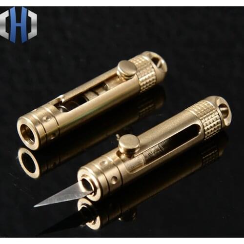 Brass Mini Paper Cutter Male Self-defense Keychain Gun Bolt Knife Exquisite Outdoor Portable Demolition Express Utility Knife