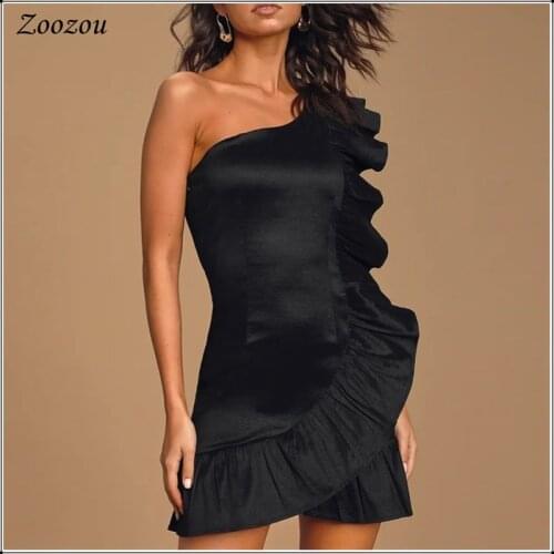 Summer Prom Elegant Party Dresses Sexy Backless One Shoulder Ruffles Dress Silky Sleeveless Above Knee Short Mini Dresses Custom