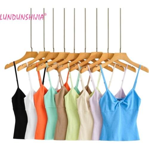 LUNDUNSHIJIA 2021 Summer Sexy Women Knot Knitting Candy Colors Crop Tops Bodycon Sleeveless Basic Camis Bar 9 Colors