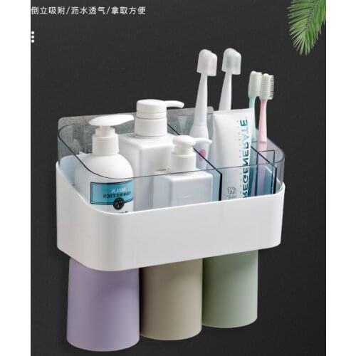 Magnetic suction upside-down hanging waterdrop dustproof non-punching toilet set toothbrush shelf J05