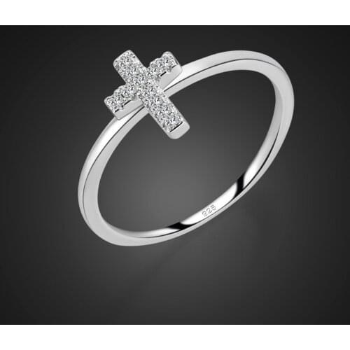 New Simple 100% 925 Sterling Silver Cross Ring Sparkling Stackable Ring CZ For Women Fashion Fine Jewelry Gift