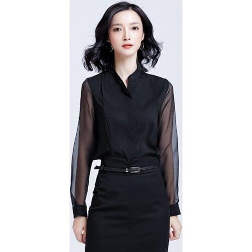 Office OL Wear Women Summer Style Chiffon Blouses Shirts Lady Girls Casual Long Sleeve Black Tops Shirts Blusas DD1845