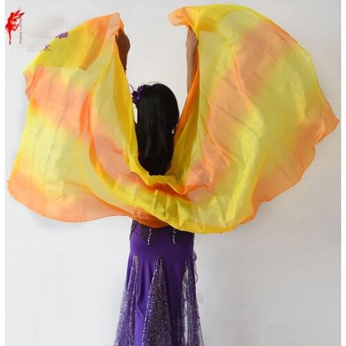 Wholesale yellow red 100% silk belly dance veil for dancers hand silk veil Belly dance props veil show on the stage S,M,L,XL