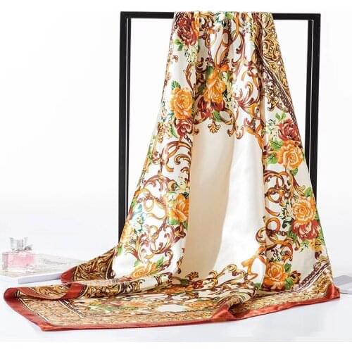Fashion Kercheif Silk Satin Hijab Scarf Women Square Shawls Bandana Head Female 90*90cm Ladies Dropship wrap foulard muffler