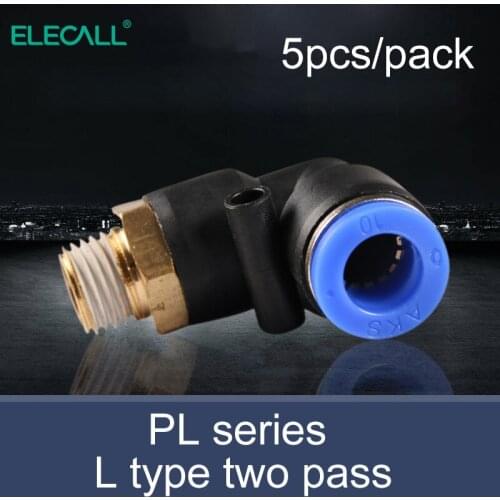 ELECALL 5pcs pneumatic fittings L-type 2-way push thread quick connector Air Quick Fitting Plug PL4/PL6/PL8/PL10/PL12/PL14