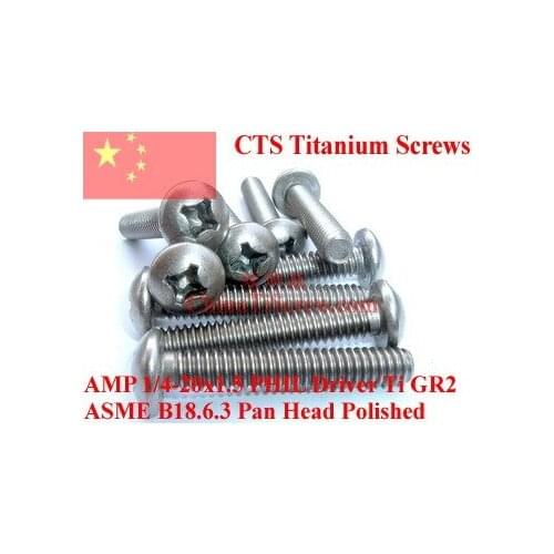 Titanium screws 1/4-20x1.5 Pan Head PHIL Driver Ti GR2 Polished 50 pcs
