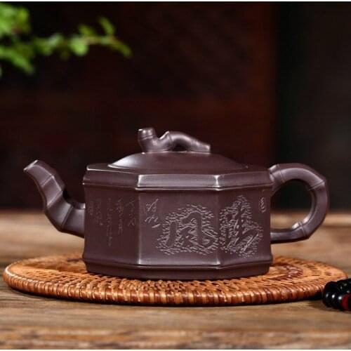 Selling yixing undressed ore purple clay recommended eight square bamboo pot teapot set custom tea gift box