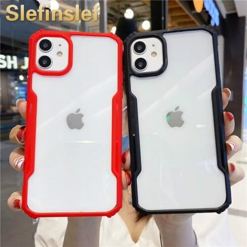 For iPhone 11 Pro Max SE2 Luxury HD Clean Acrylic Shockproof Phone Case on iPhon XR Xs Max 6S 7 8 Plus Soft Silicon Bumper Shell