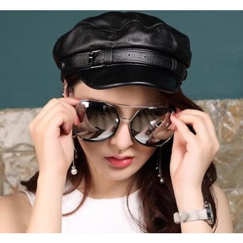 XdanqinX Womens Leather Hat Cowhide Men Flat Cap Youth Female Fashion Warm Military Hats 2019 New Style Spring Autumn Brand Cap