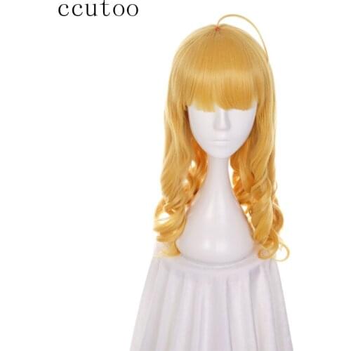 Ccutoo 40cm Women Golden Wavy Long Synthetic Hair Styled Wigs Flat Bangs Heat Resistance Fiber Cosplay Costume Wigs For Game