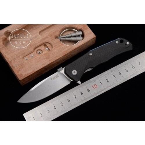 JUFULE Steel lion MOLLETTA TRE carbon fiber Titanium M390 ball bearing folding camping outdoor hunting EDC tools kitchen knife