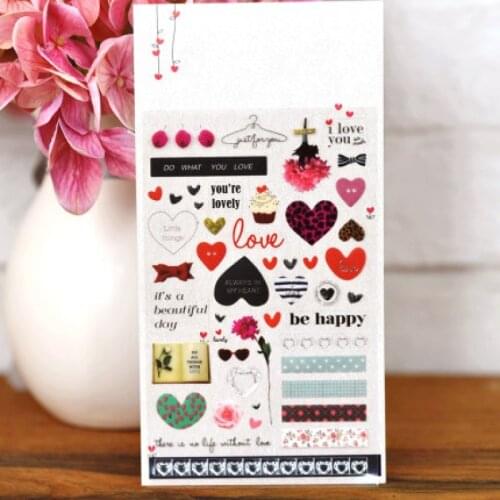 Sonia Love Actually Heart Stickers Pink Rose Die Cutting Scrapbooking Hobby DIY Diary Planbook Decoration PET Material