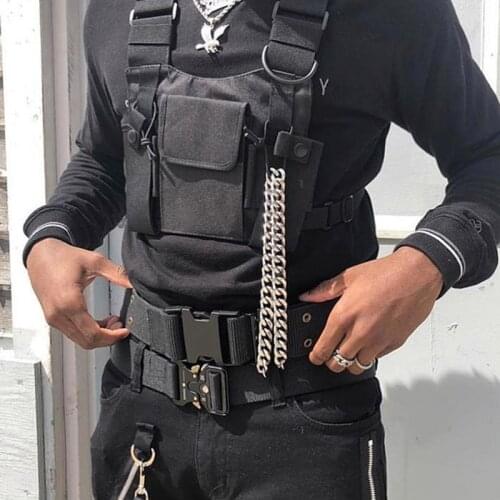 Street Vest Chest Waist Bag Adjustable Black Vest Hip Hop Chest Pack Tactical Harness Rig Bag Men Nylon Pockets Bag XA141M