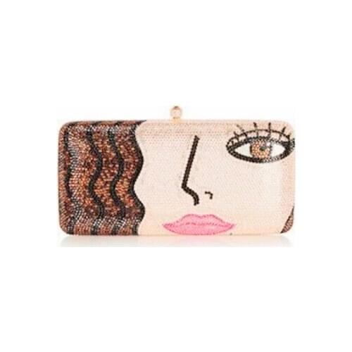 XIYUAN BRAND custom made luxury and top quality full diamond plain crystal human face evening bag clutch purse