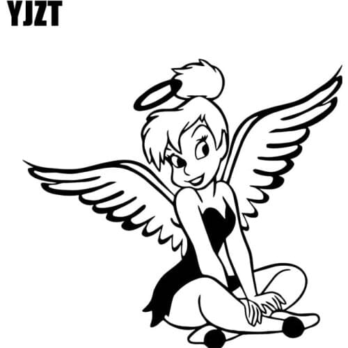 YJZT 14*12.7CM Cute Lovely Animate Fairy Angel High Quality Covering The Body Decal Car Sticker Black/Silver C20-1332